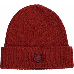 Maison Kitsune Ribbed Logo Wool Beanie - Burnt Red  - Size: One Size