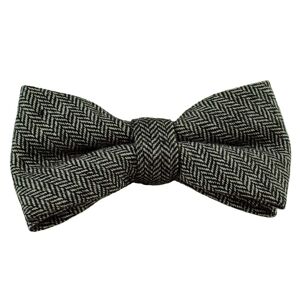 Dark Grey Herringbone Wool Men&apos;s Bow Tie
