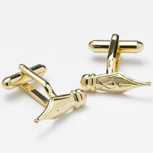 Fountain Pen Nib Novelty Cufflinks - Gold