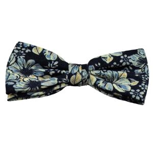 Navy, Light Blue & Ivory Flower Patterned Men&apos;s Wool Bow Tie