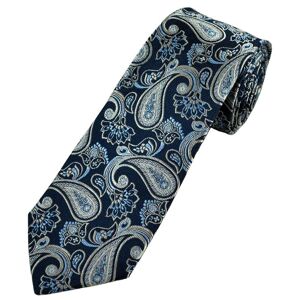Profuomo Originale Navy, Sky Blue & Silver Paisley Patterned Silk Men&apos;s Tie