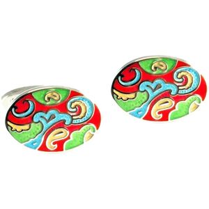 Red, Light Blue, Green & Yellow Paisley Cufflinks