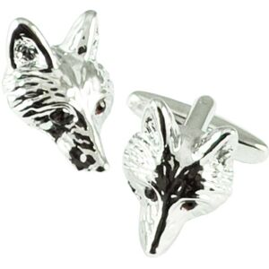 Silver Fox Head with Red Crystal Eyes Novelty Cufflinks