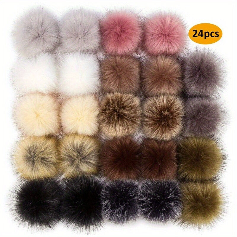 Temu 24pcs Fluffy Faux Fox Fur Balls Imitation Fox Fur Ball Diy Clothing Shoes And Hats Accessories Multicolor-24pcs