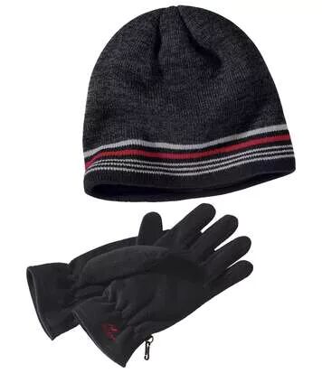 Atlas for Men Men's Warm Outdoor Hat + Gloves Set - Anthracite  - BLACK - Size: L