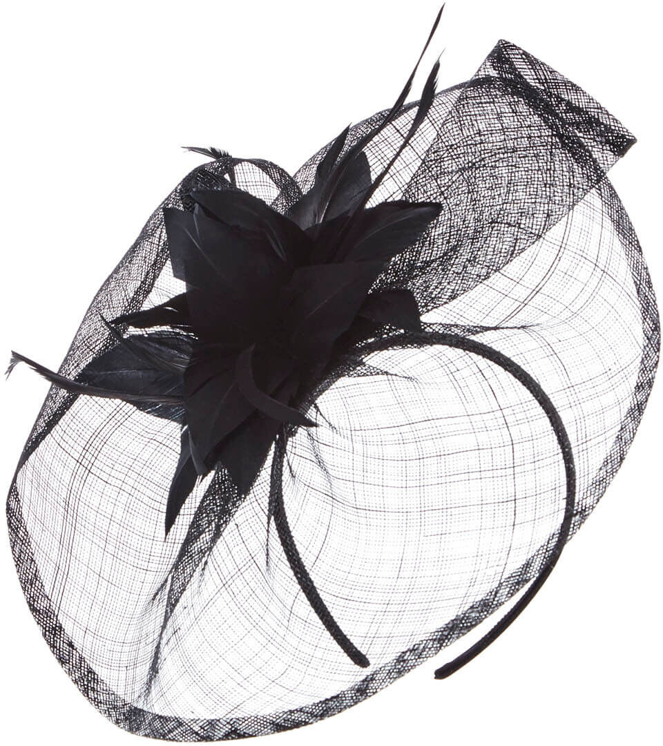 Roman Originals Floral Feather Veil Disc Fascinator