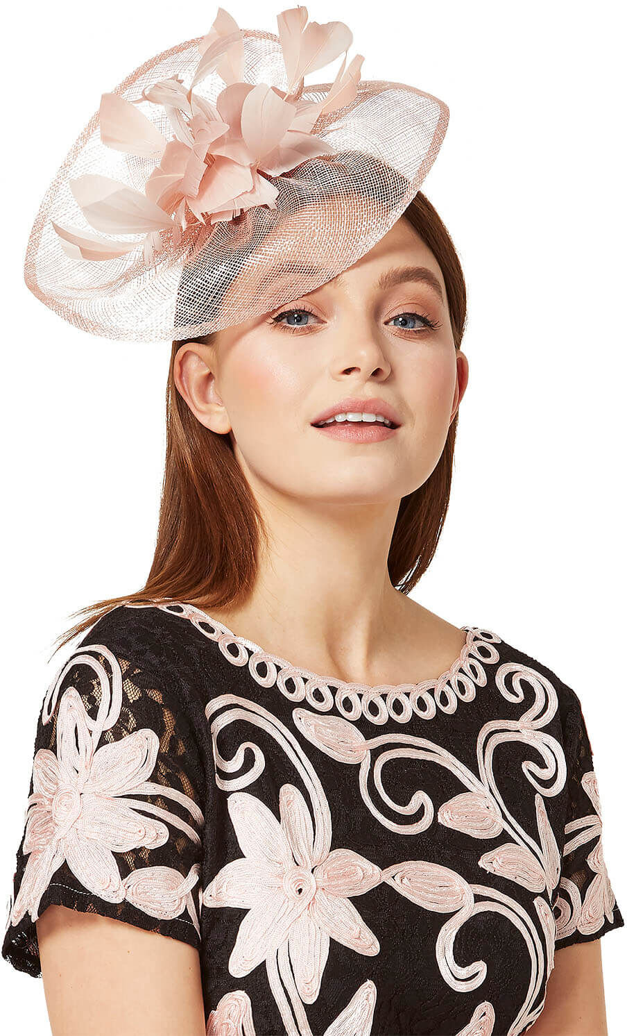 Roman Originals Feather Detail Metallic Veil Fascinator