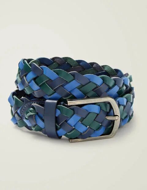 Boden Leather Plaited Belt Blues Multi Men Boden Leather Size: 42-44