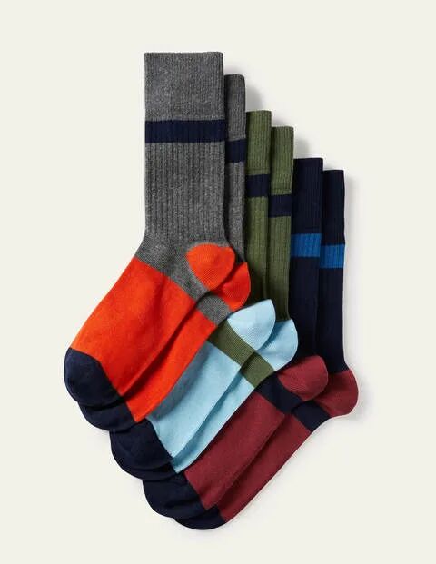 Boden Favourite Ribbed Socks Mixed Colourblock Pack Men Boden Cotton Size: ONE