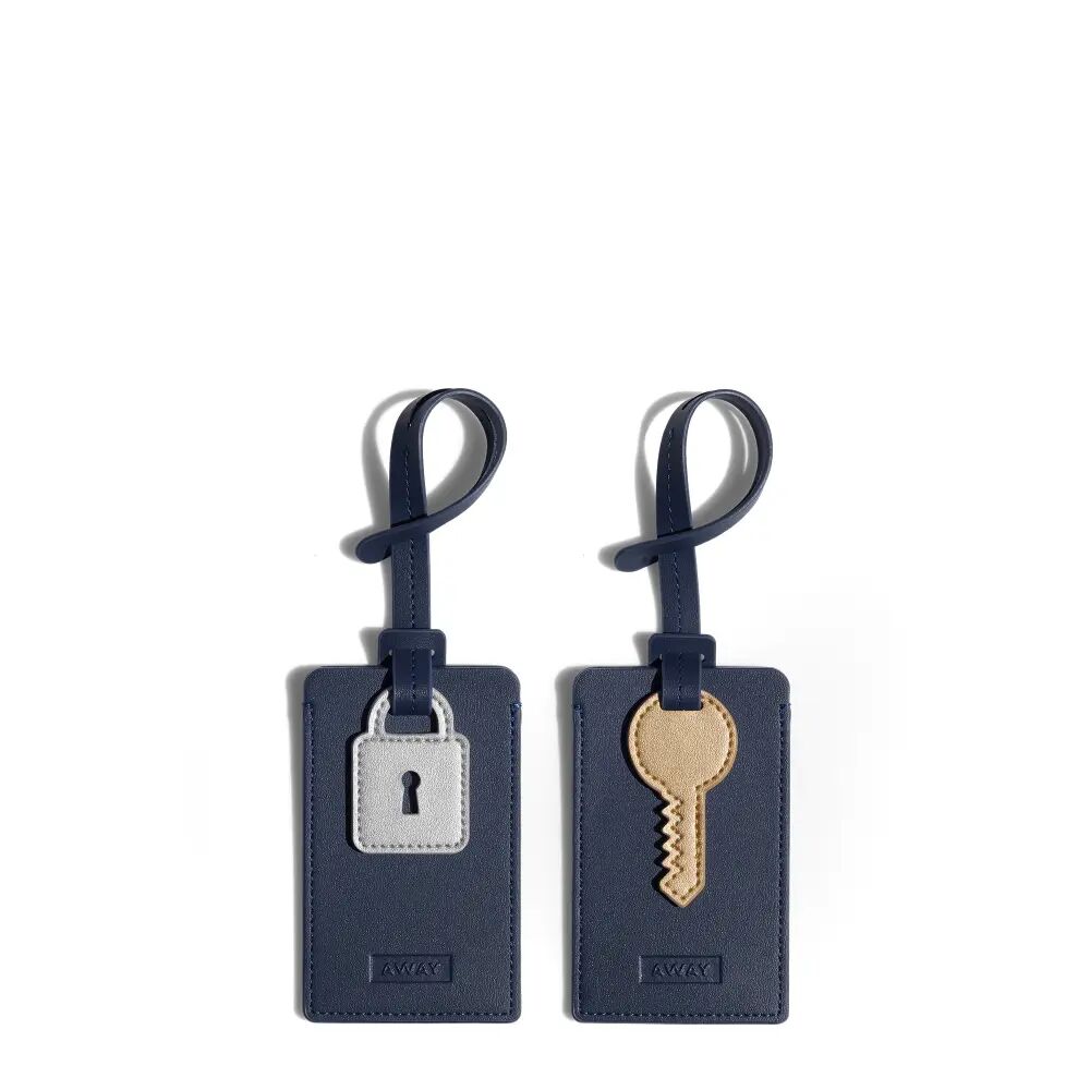 Away The Luggage Tag & Charm Duo in Navy Lock & Key (Set of 2)