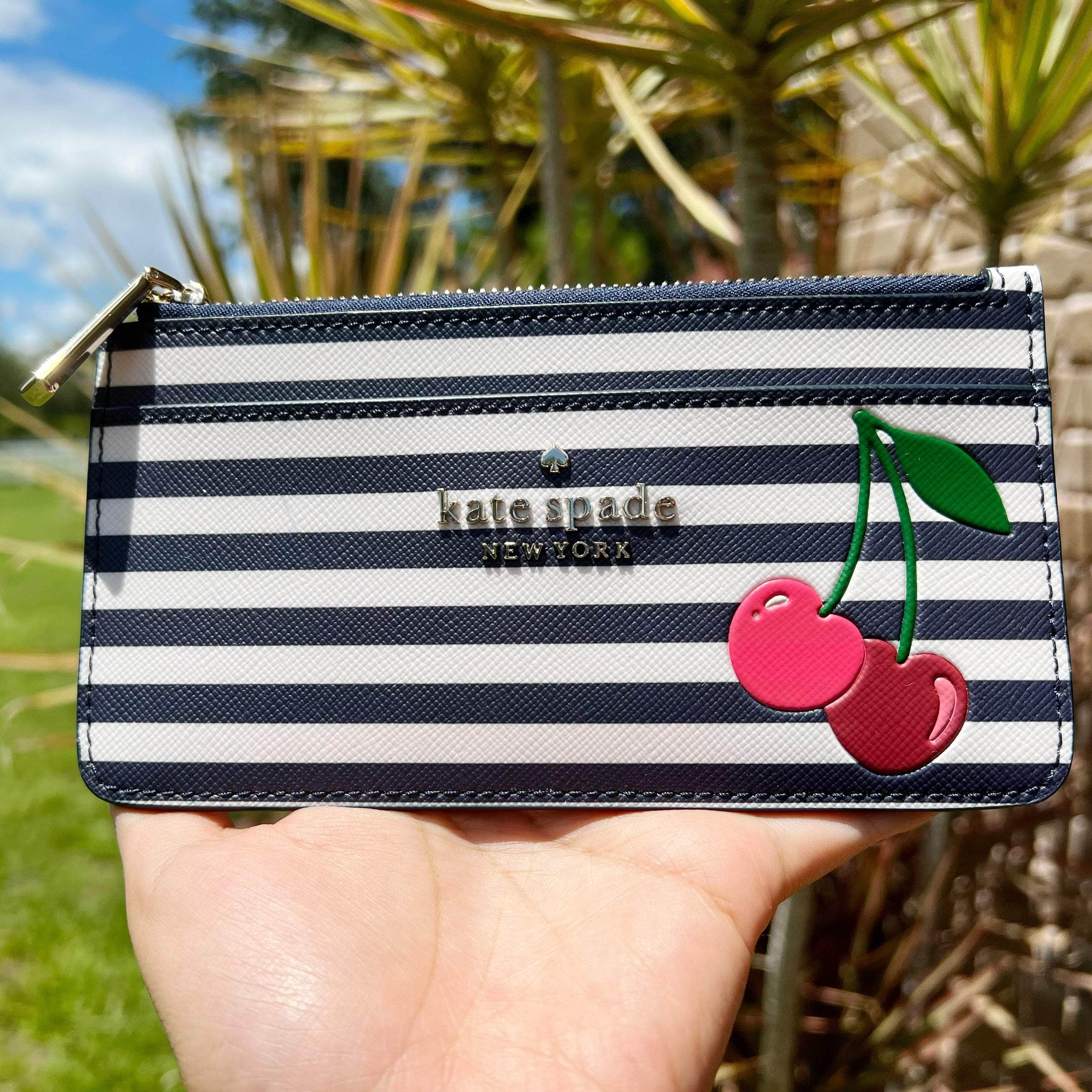 Kate Spade Bing Large Slim Striped Cherry Card Holder Wallet Case K6145