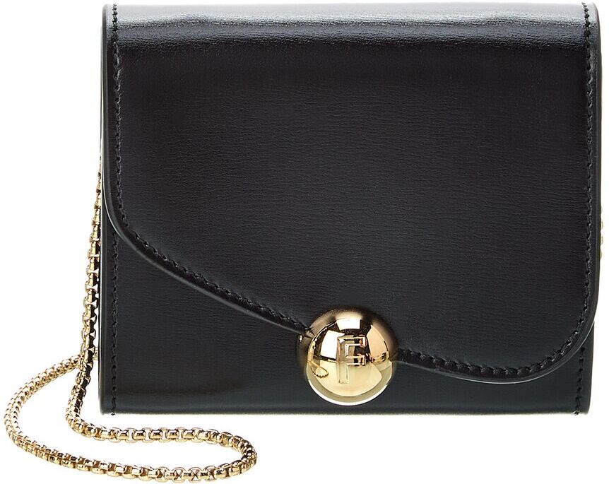 Ferragamo Asymmetrical Flap Leather Compact Wallet On Chain Black NoSize