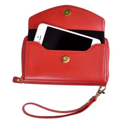 Royce Leather Saffiano Slim Cell Phone Wallet, Red