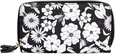 Julia Buxton Bees and Flowers Slim Double Zip RFID-Blocking Wallet, Black