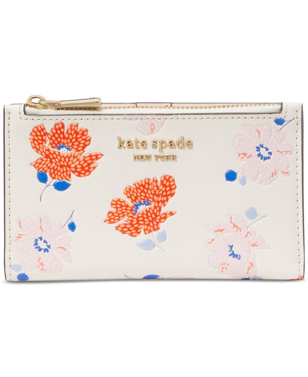 Kate Spade New York Morgan Dotty Floral Embossed Saffiano Leather Small Slim Bifold Wallet - White Multi