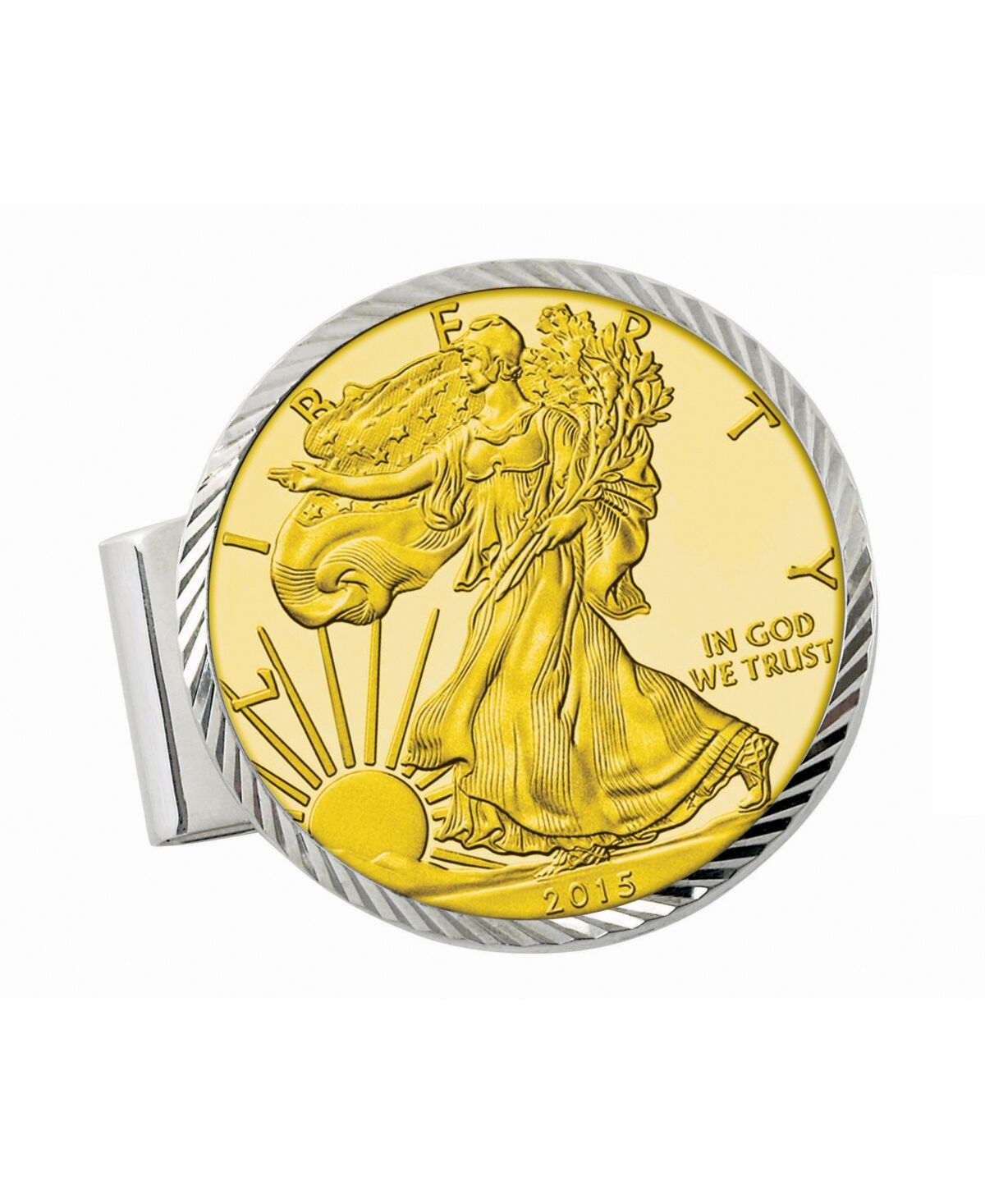 American Coin Treasures Men's American Coin Treasures Sterling Silver Diamond Cut Coin Money Clip with Gold-Layered American Silver Eagle Dollar - Silver