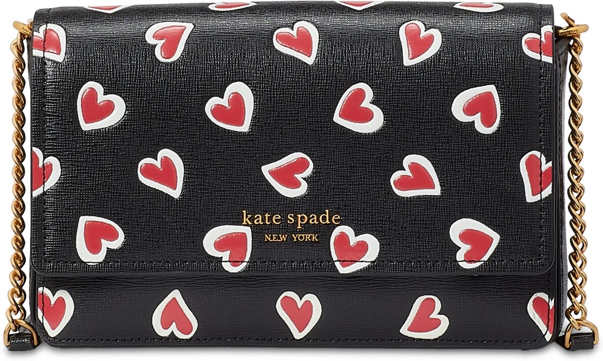 kate spade new york Morgan Stencil Hearts Embossed Printed Saffiano Leather Flap Chain Wallet - Black Multi.