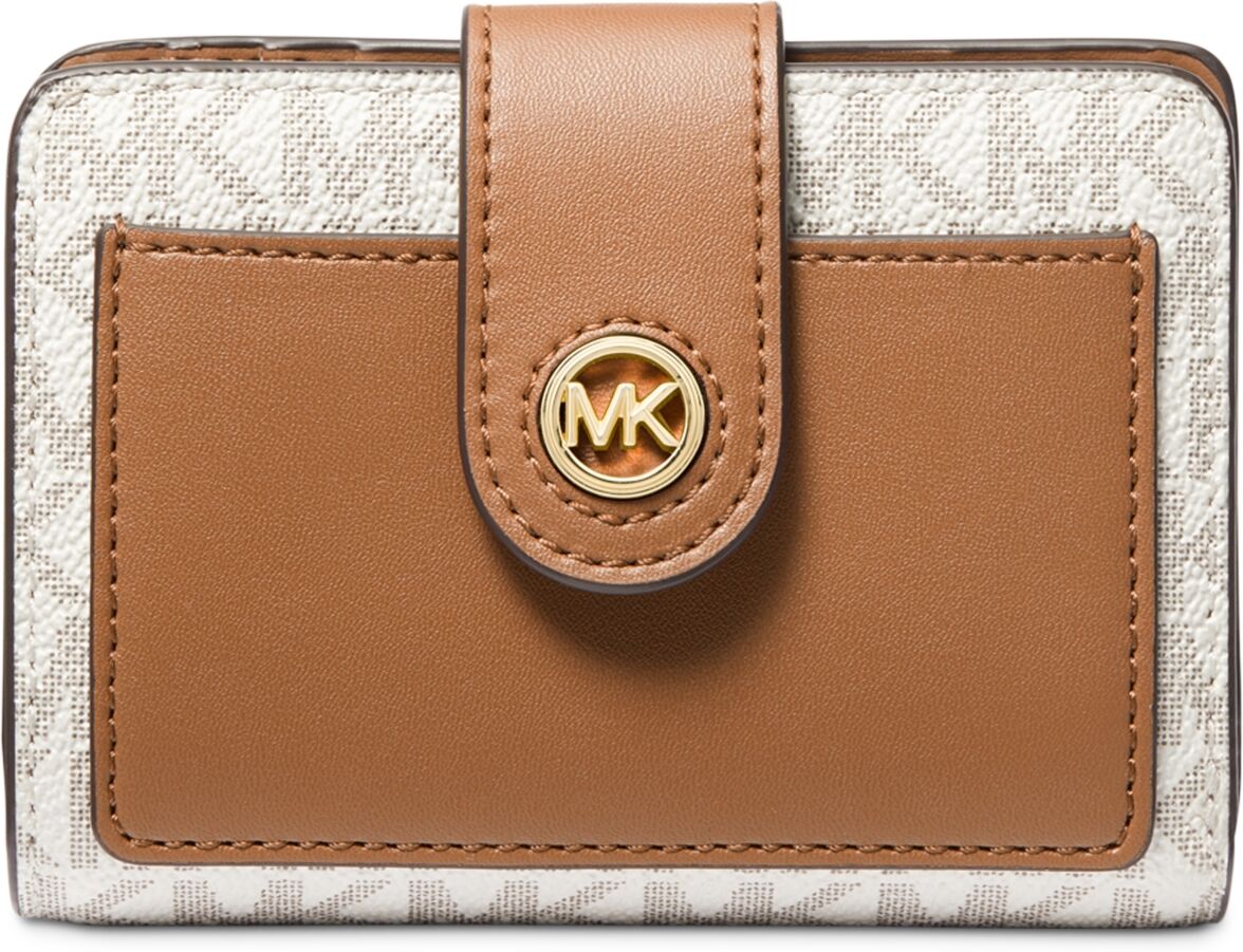 Michael Kors Michael Michael Kors Charm Small Tab Compact Pocket Wallet - Vanilla/acorn