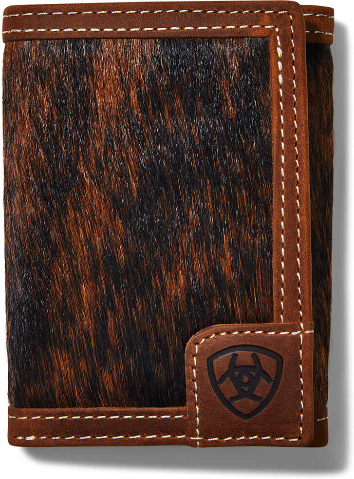 Men's Trifold Wallet Logo Calf Hair in Brown Leather, Size: OS by Ariat