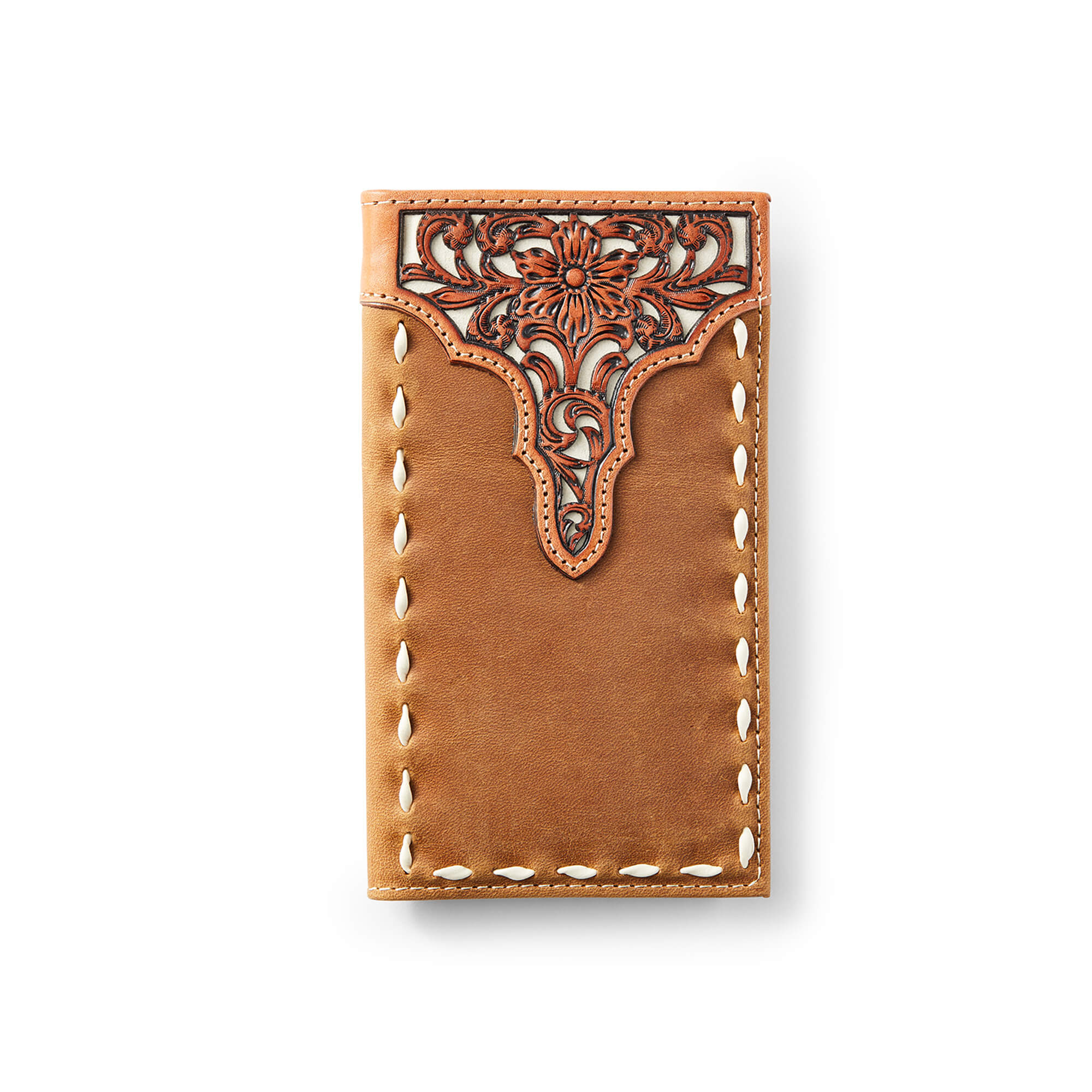 Men's Rodeo Wallet Floral Embroidery Run Stitch in Medium Brown Leather, Size: OS by Ariat