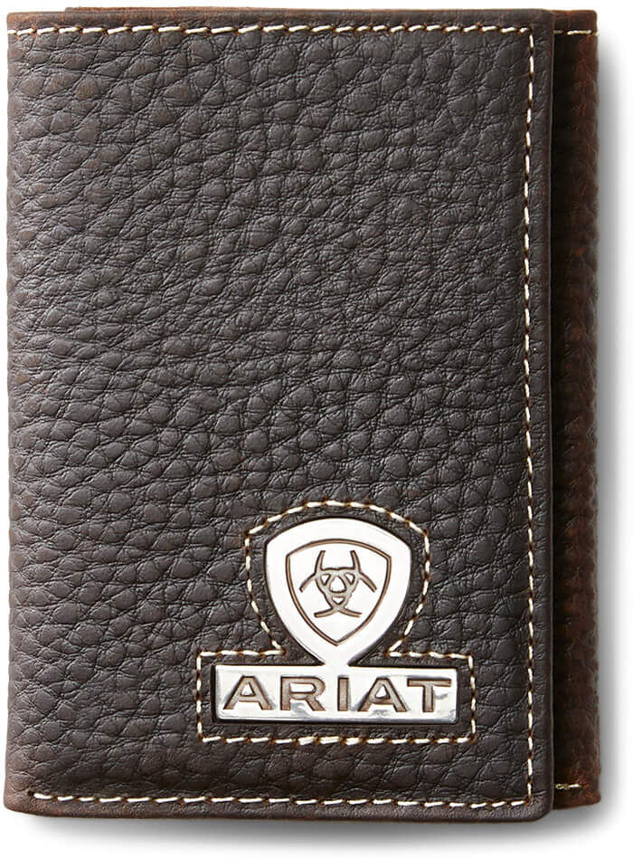 Men's Trifold Wallet Stacked Logo in Brown Rowdy Leather, Size: OS by Ariat