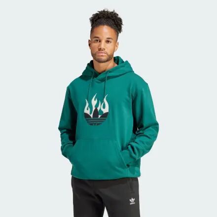Adidas Flames Logo Hoodie Collegiate Green XS - Men Lifestyle Sweatshirts XS