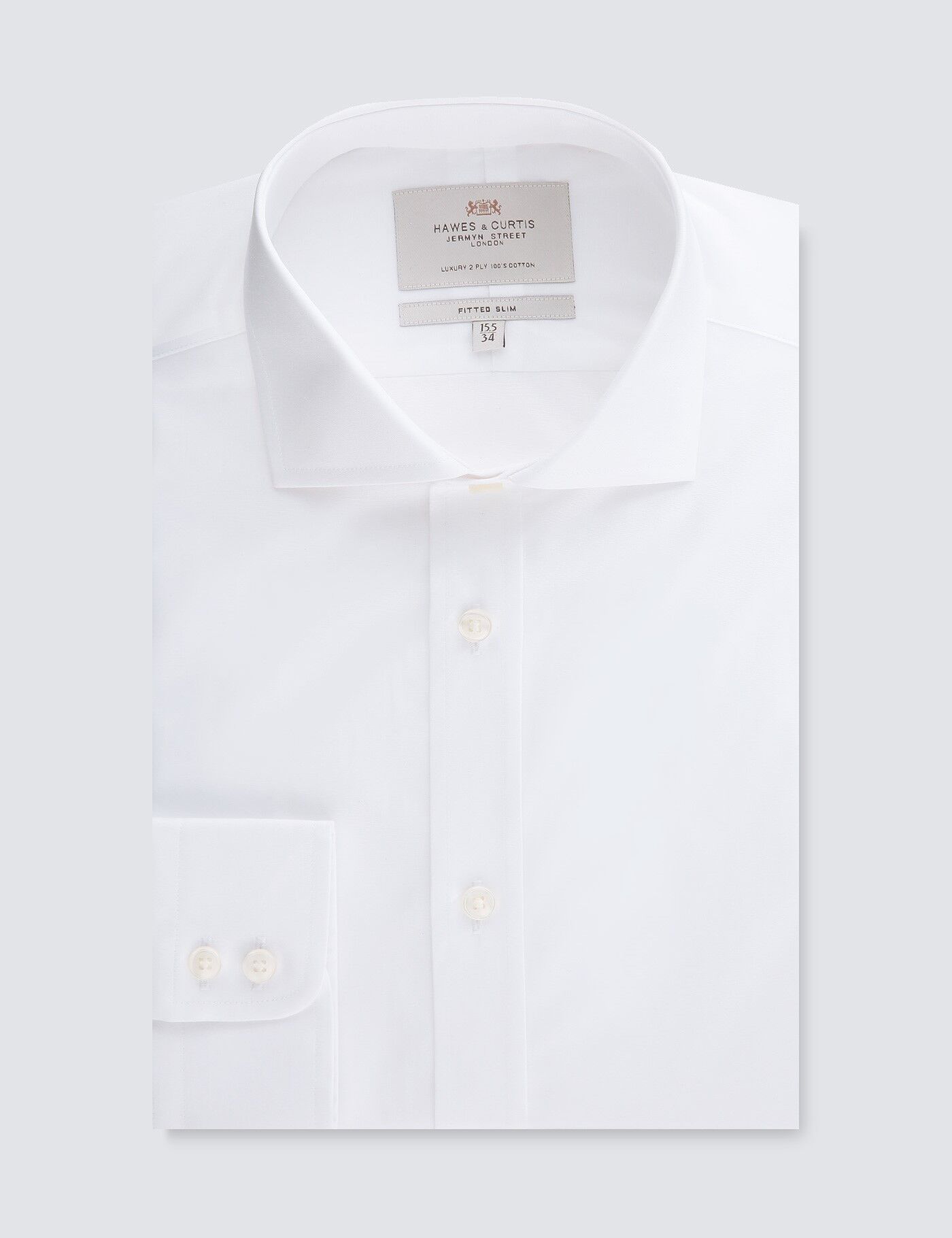 Hawes & Curtis Men's Business Formal Poplin Fitted Slim Dress Shirt in White   Size 15.5/35   Windsor Collar   Single Cuff   Easy Iron