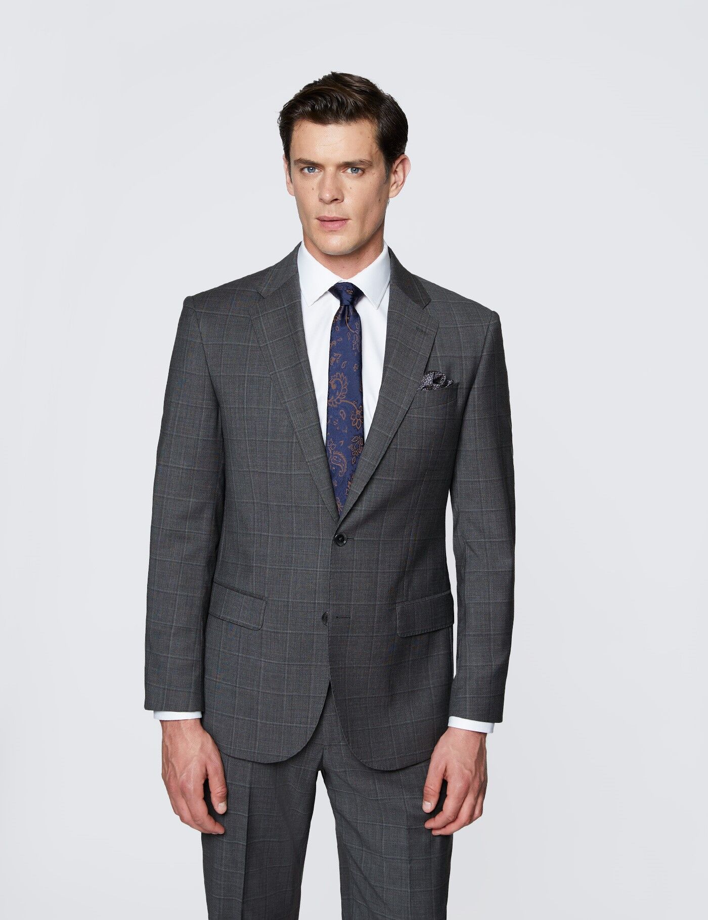 Hawes & Curtis Men's Tonal Check Tailored Fit Italian Suit Jacket in Dark Grey   36 Short   1913 Collection   Wool
