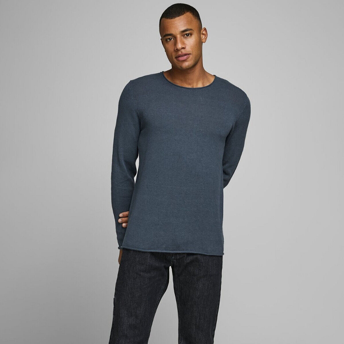 JACK & JONES Pull col rond mélange lin et coton