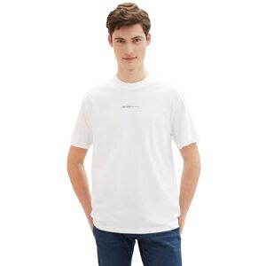 TOM TAILOR Denim Rundhalsshirt, mit Logo-Print und aus reiner Baumwolle white Größe XL
