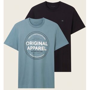 TOM TAILOR T-Shirt, (Packung, 2 tlg.), 1x mit grossem Print 1x mit kleinem... graugrün + schwarz Größe M