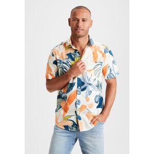 Beachtime Hawaiihemd, mit Kentkragen, Freizeithemd mit Blätterprint aus... creme-bedruckt Größe XL (43/44)