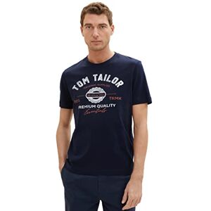 TOM TAILOR Herren T-Shirt mit Logo-Print aus Baumwolle, sky captain blue, M