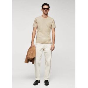 mango man Basic-Baumwollshirt mit V-Ausschnitt - Beige - XL - männlich