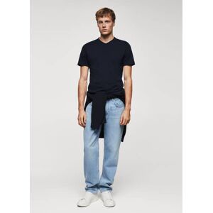 mango man Basic-Baumwollshirt mit V-Ausschnitt - Dunkles Marineblau - L - männlich