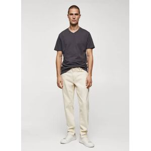 mango man Basic-Baumwollshirt mit V-Ausschnitt - Dunkelgrau - XS - männlich