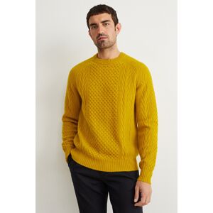 C&A Pullover mit Kaschmir-Anteil-Woll-Mix-Zopfmuster, Gelb, Größe: 2XL Male
