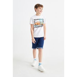 C&A Auto-Set-Kurzarmshirt und Jeans-Shorts-2 teilig, Weiss, Größe: 134 Männlich