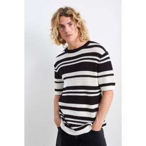 C&A Strickpullover-kurzarm-gestreift, Schwarz, Größe: M Männlich