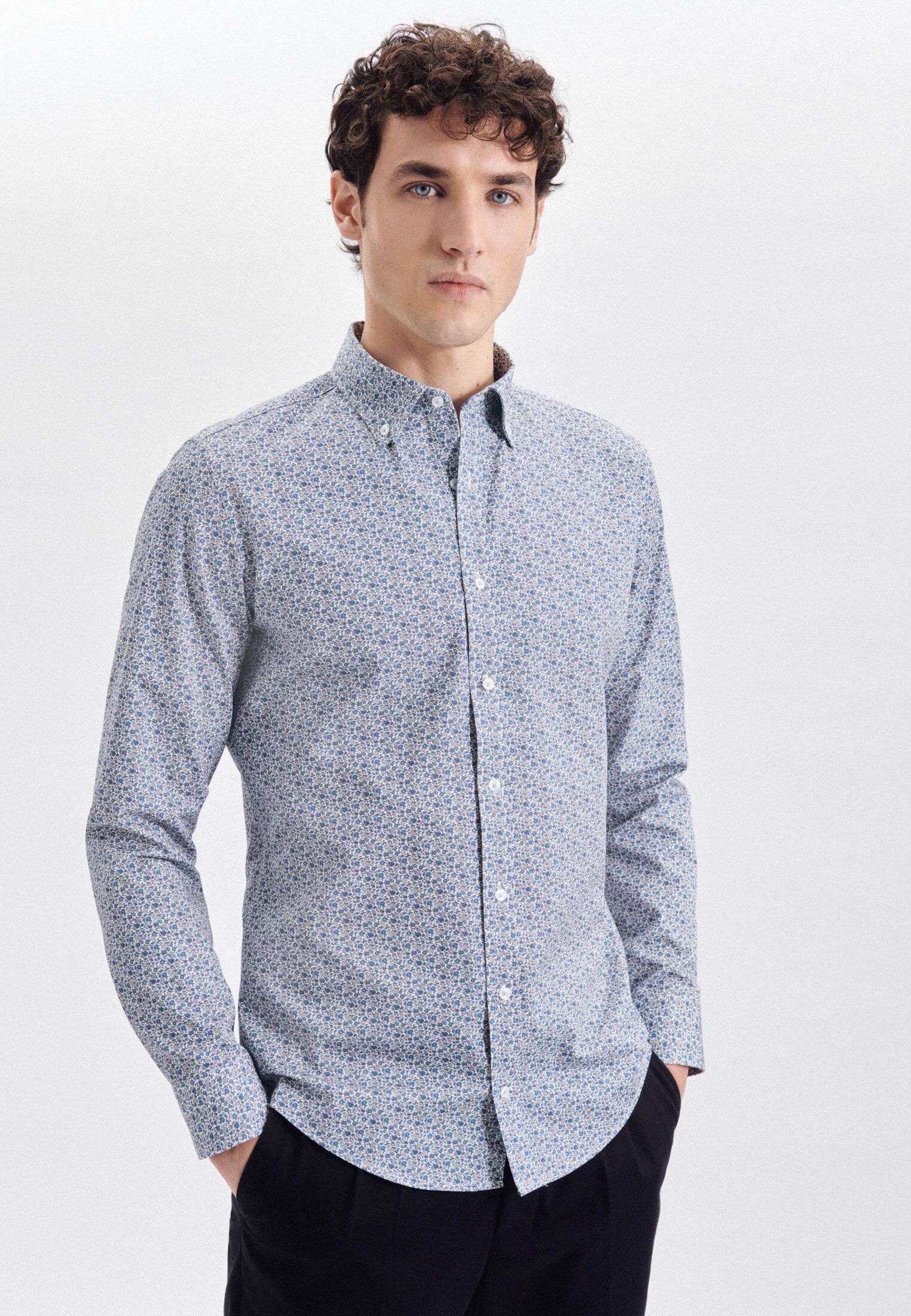 seidensticker Businesshemd »Shaped«, Shaped Langarm Button-Down-Kragen Druck blau  37 38 39 40 41 42 43 44 45 46