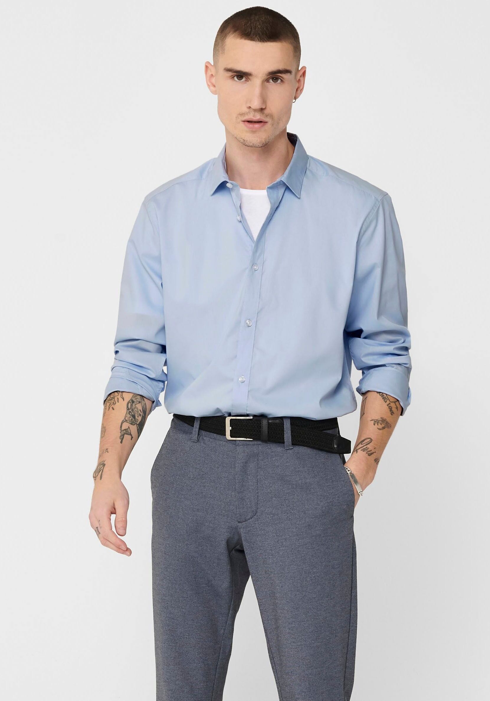 ONLY & SONS Langarmhemd »Hemd Sane« blau  L (52) M (50) S (46/48) XL (54/56) XXL (58/60)