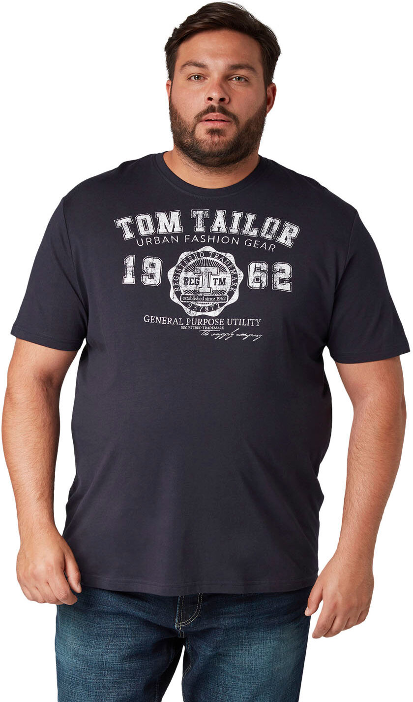 TOM TAILOR Men Plus T-Shirt, mit auffälligem Logoprint blau  4XL 5XL XXL XXXL