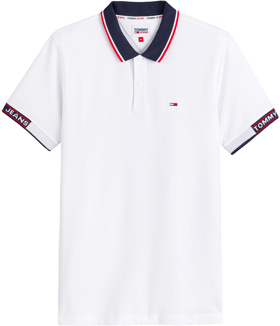 TOMMY JEANS Poloshirt aus Pikee mit kontrastfarbenem Kragen, Regular Fit BLAU;ROT