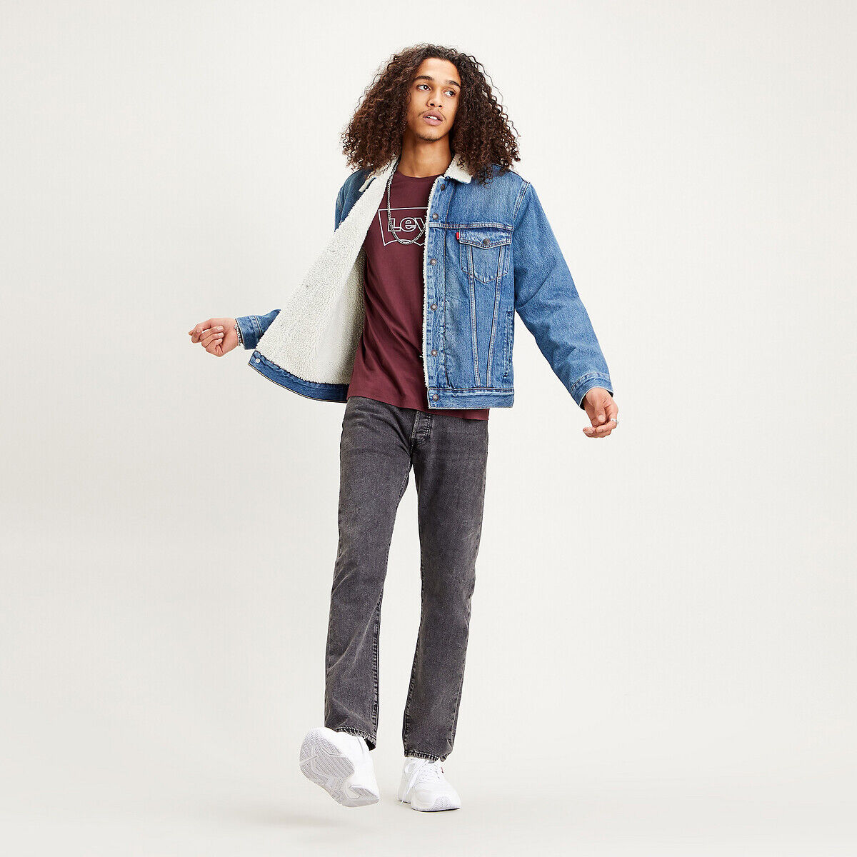 LEVI'S Jeansjacke Type 3 mit Webpelzfutter BLAU