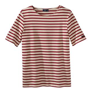Herren-Bretagne-Langarm-Shirt oder T-Shirt, T-Shirt - 48 - Ecru/Rot