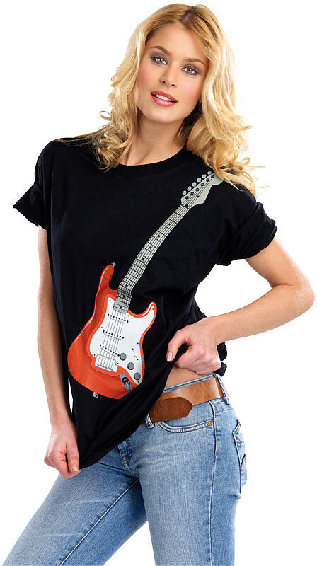 infactory Hightech-Musik-LED-T-Shirt mit 6-saitiger E-Gitarre, Gr. S