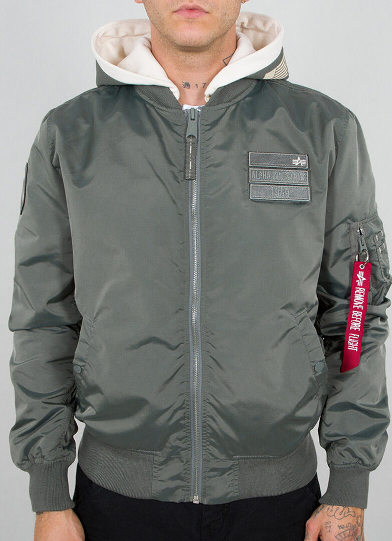 Alpha Industries MA-1 TT Hood Custom Jacke M Grau Grün