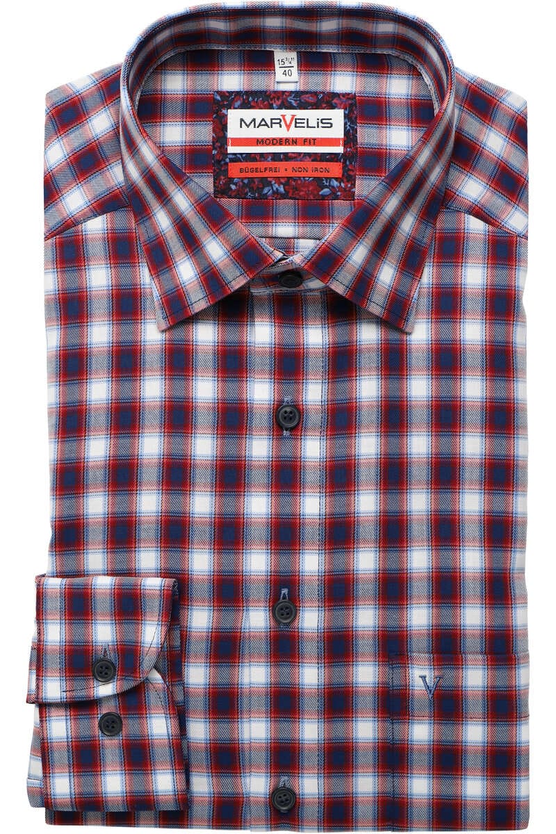 Marvelis Modern Fit Hemd blau/rot/weiss, Kariert Herren 46 - XXL blau/rot/weiss