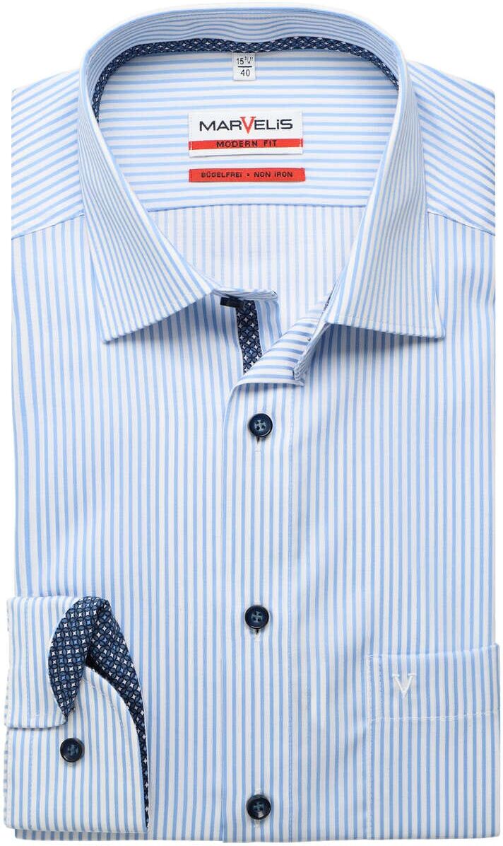 Marvelis Modern Fit Hemd bleu/weiss, Gestreift Herren 39 - M bleu/weiss