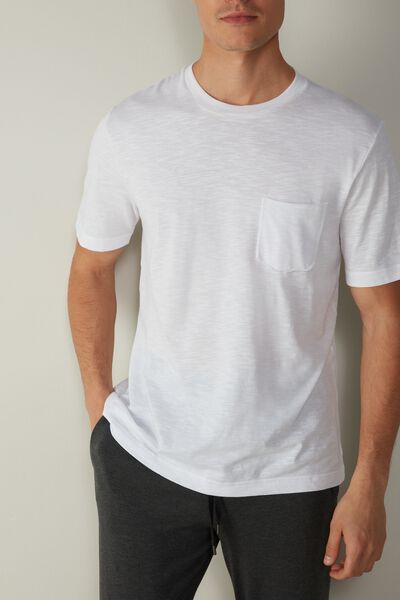 Intimissimi Tričko z Žíhané Bavlny s Kapsičkou Člověk Bílá Size XL